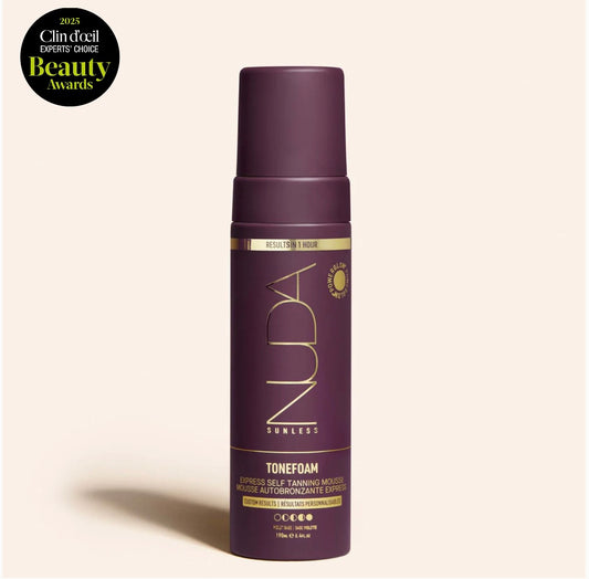 Nuda TONEFOAM VIOLET
Color-Correcting Self Tan Mousse
190ml / 6.4oz