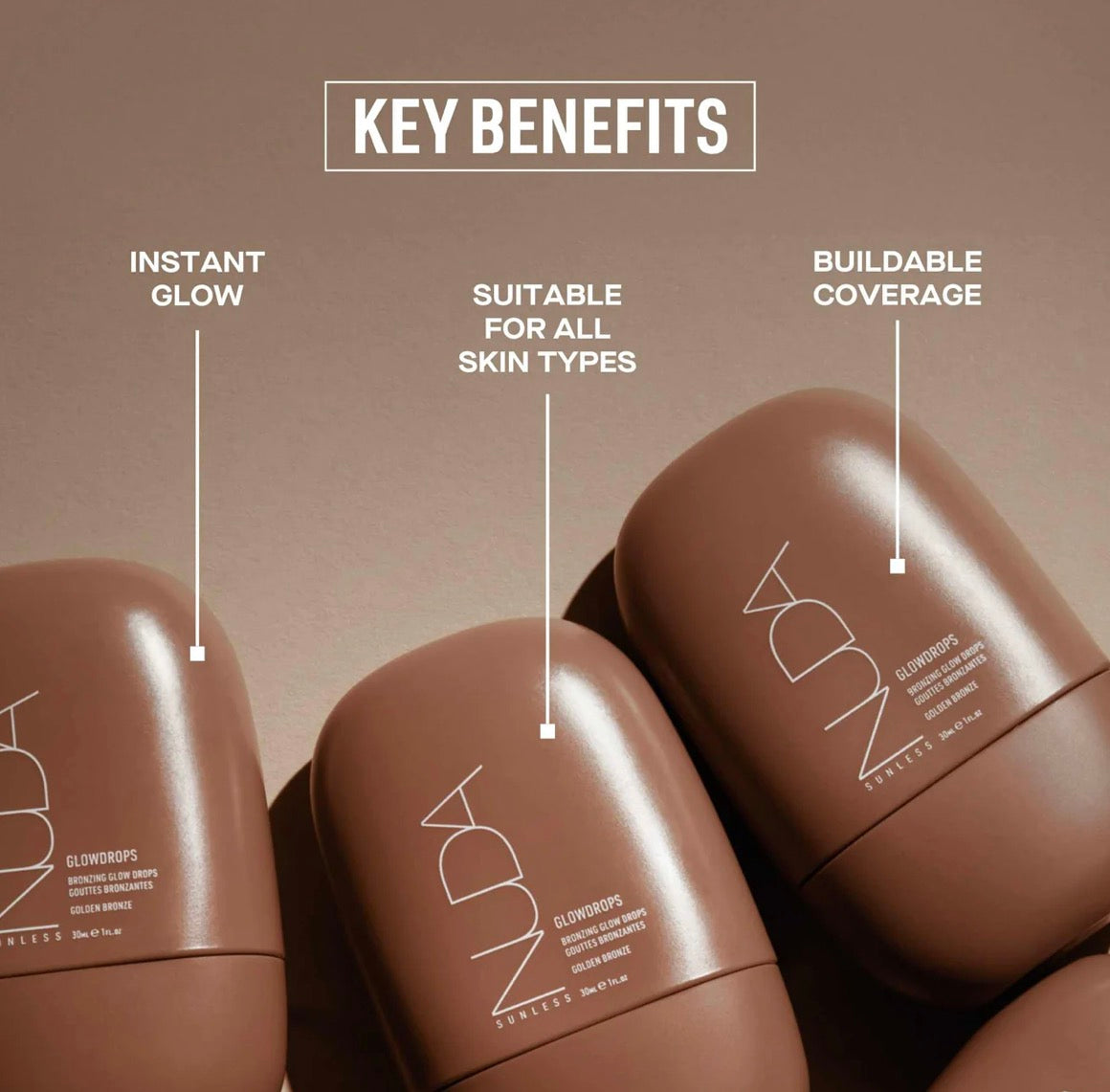 Nuda Bronzing Glowdrops Buildable Liquid Bronzer
30 ML / 1.1 OZ